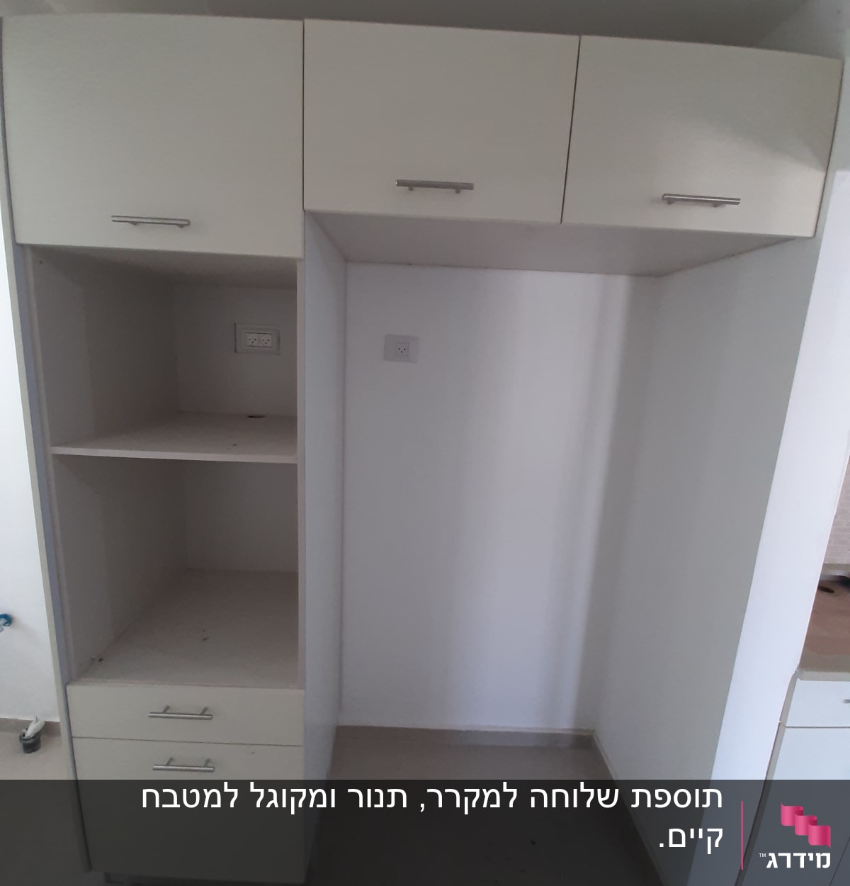 ארונות מטבח לבנים עם ידיות מתכת